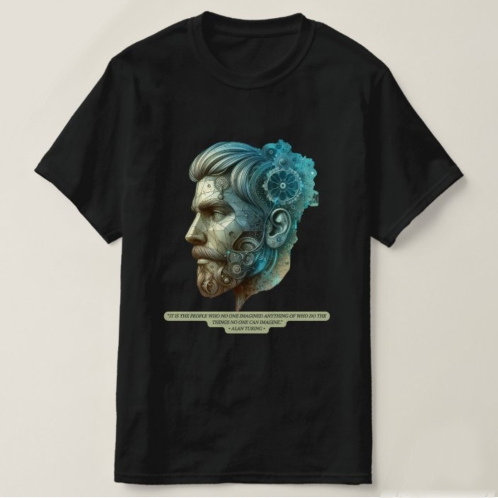 Black Short Sleeve Tee with Artistic Teal Design